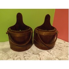 Pair WOODEN WALL POCKET HALF BARREL 10" X 7" Rustic Primitive Country Style    142873826019